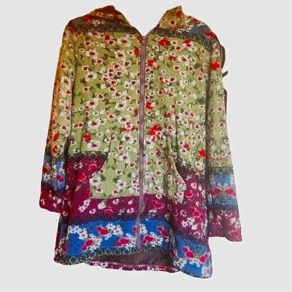 NWOT Cellabie full zip quilted patchwork hooded jacket  Size Large - Picture 1 of 7